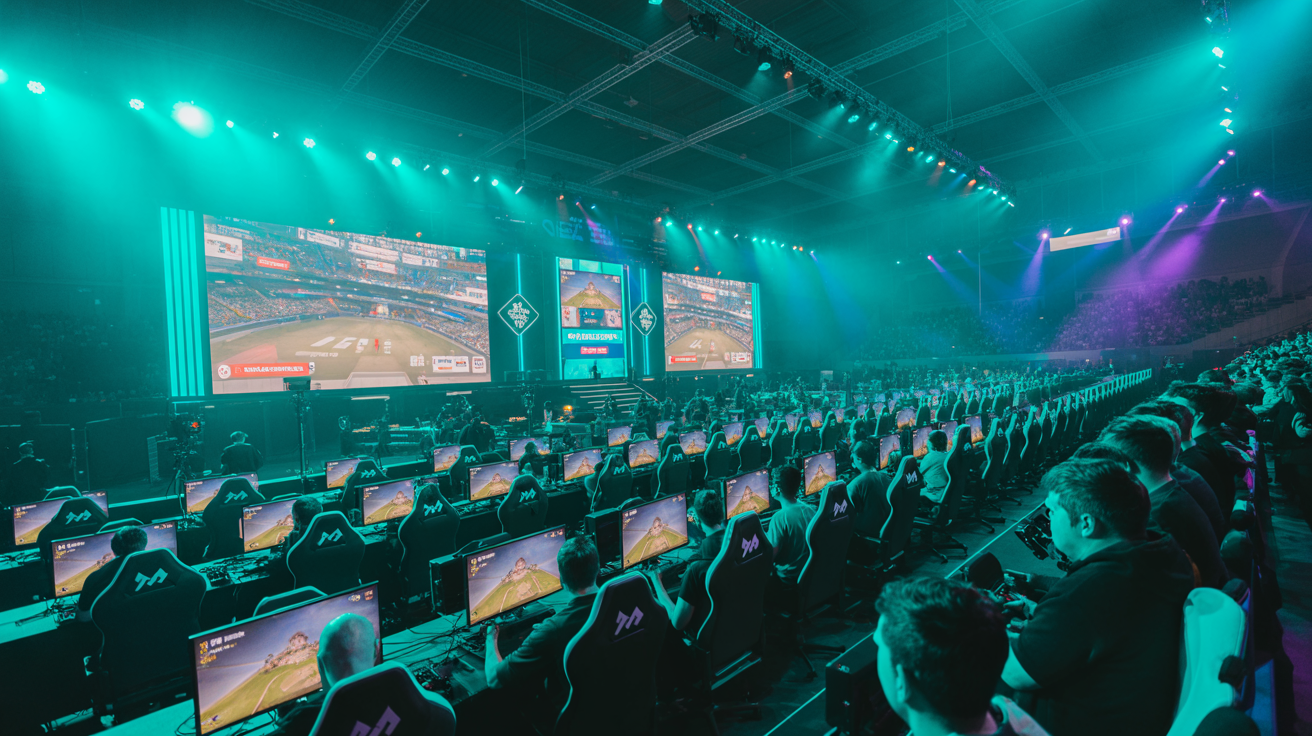Professional esports tournament arena with ANTE competitive gaming infrastructure
